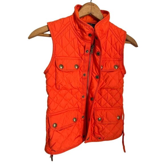 Polo Ralph Lauren Puffer Vest Orange Kids Quilted Belt Snap Pockets Size Small - Picture 4 of 6